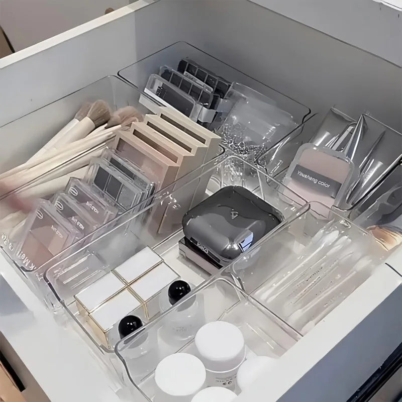 7-Piece Drawer Organizer Set, Cosmetic Storage Box, for Organizing Desktop Clutter and Office Stationery and Makeup Accessories, Compact Design, Lightweight Organizing Equipment, Materials, Desk Accessories, Multi-Compartment Storage Space