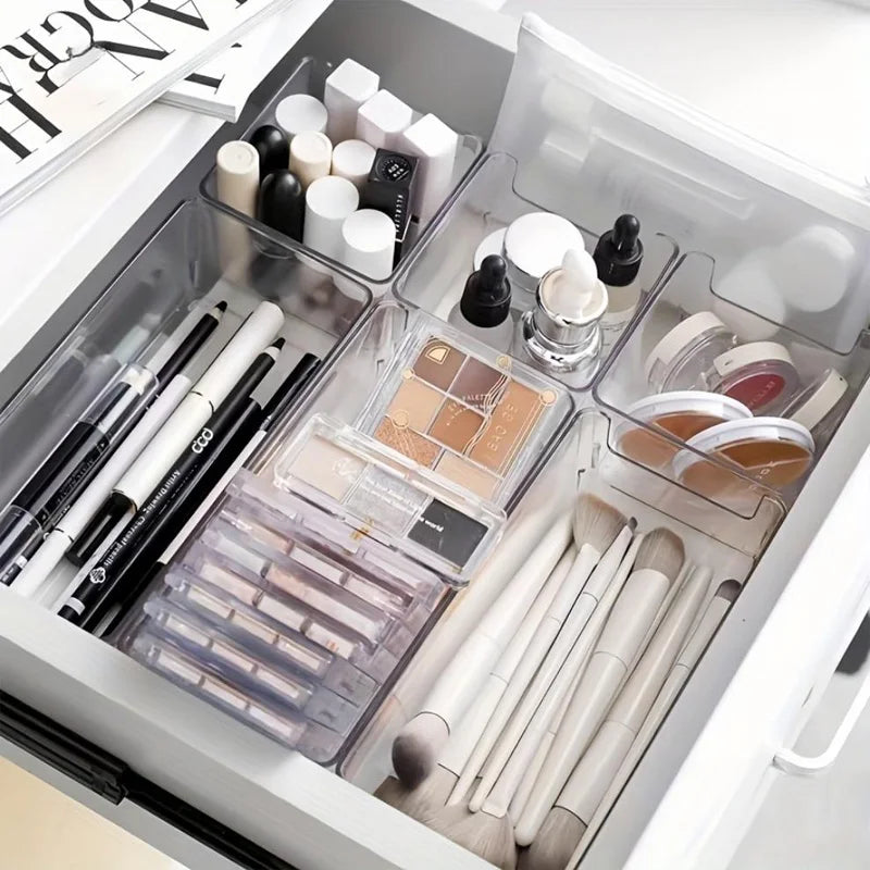 7-Piece Drawer Organizer Set, Cosmetic Storage Box, for Organizing Desktop Clutter and Office Stationery and Makeup Accessories, Compact Design, Lightweight Organizing Equipment, Materials, Desk Accessories, Multi-Compartment Storage Space